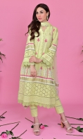 Mint green chikan kurta with fuchsia pink, white and gold hand block prints. Paired with mint chikan pants and a chiﬀon hand block printed duppata.