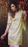 Chic, semi-formal straight kameez embellished with lace and embroidery. 