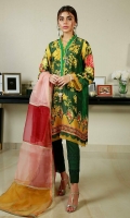 Our New emerald green 80-gram pure raw silk digital kurta with scallop neckline embellished with hand made motives and end with tassel. Sleeves and daman finished with pure organza. Its paired with raw silk pants with laces and pintex and organza finished, the dupatta is Chatta pati with the gotta finish.
