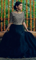 A modern Swarovski embellished black choli paired with stunning raw silk lehenga.
