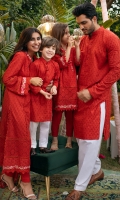 Scarlet red schiffli kurta with shalwar.