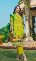 Shirt: Printed Cambric (3 meters) Dupatta: Printed Lawn (2.5 meters) Trouser: Dyed Cambric (2.5 meters)