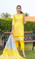 Shirt: Printed Cambric (3 meters) Dupatta: Printed Lawn (2.5 meters) Trouser: Dyed Cambric (2.5 meters)