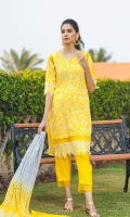 Shirt: Printed Cambric (3 meters) Dupatta: Printed Lawn (2.5 meters) Trouser: Dyed Cambric (2.5 meters)