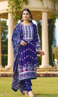 Shirt: Printed Cambric (3 meters) Dupatta: Printed Lawn (2.5 meters) Trouser: Dyed Cambric (2.5 meters)
