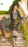 Shirt: Printed Cambric (3 meters) Dupatta: Printed Lawn (2.5 meters) Trouser: Dyed Cambric (2.5 meters)