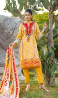 Shirt: Printed Cambric (3 meters) Dupatta: Printed Lawn (2.5 meters) Trouser: Dyed Cambric (2.5 meters)