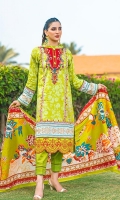 Shirt: Printed Cambric (3 meters) Dupatta: Printed Lawn (2.5 meters) Trouser: Dyed Cambric (2.5 meters)