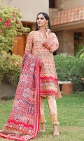 Shirt: Printed Cambric (3 meters) Dupatta: Printed Lawn (2.5 meters) Trouser: Dyed Cambric (2.5 meters)