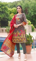 Shirt: Printed Cambric (3 meters) Dupatta: Printed Lawn (2.5 meters) Trouser: Dyed Cambric (2.5 meters)