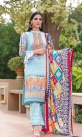 Shirt: Printed Cambric (3 meters) Dupatta: Printed Lawn (2.5 meters) Trouser: Dyed Cambric (2.5 meters)