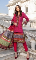 Shirt: Printed Cambric (3 meters) Dupatta: Printed Lawn Doriya (2.5 meters) Trouser: Dyed Cambric (2.5 meters)