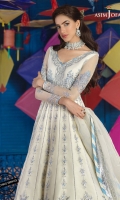 Embroidered Front Bodice 2 Embroidered Sleeves 16 Embroidered Kalis 3.5 Meter Embroidered Ghera Border 2.5 Meter Embroidered Dupatta with 2 sides border 2.5 Meter Embroidered lace for dupatta pallus