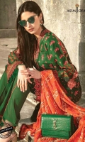 All-over Embroidered Front  30" Embroidered Daaman Border 1 Printed Back and Sleeves 2 meter Embroidered thin border 2.5 meter Printed Trouser  2.5 meter Embroidered Dupatta