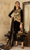 1 meter embroidered front shirt 2 meter Velvet for sleeves and back 2.5 meter dupatta 1 meter embroidered border 2.5 meter trouser 1 meter embroidered front shirt 2 meter Velvet for sleeves and back 2.5 meter dupatta 1 meter embroidered border 2.5 meter trouser