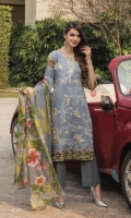 03 pcs unstitched embroidered Lawn with printed Chiffon dupatta