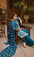 Embroidered Chiffon Front: 1 yard Embroidered Chiffon Back: 1 yard Embroidered Chiffon Sleeves: 0.72 yard Embroidered Chiffon Dupatta: 2.50 yards Embroidered Gala Patti: 1.25 Yards Grip Trouser: 2.50 Yards