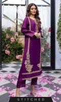 Elevate your style in our plum ensemble. This cotton silk shirt designed with intricate handwork detailing on the front along with Kora and Dabka, sleeves and border are delicately embroidered. It’s paired with straight pants with a matching embroidered border.