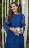 An appealing composition portrays a fancy blue cotton silk canvas adorned with intricate embellishments with kora, dabka, and cut dana on the band collar neckline. Enhanced with sophisticated embroidery on the front and sleeves. This magnificent design is paired with an embroidered cotton silk straight pants. This outfit is the perfect choice for any event.