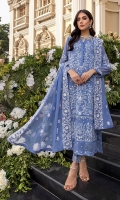 Sequins Embroidered Chiffon Front: 1yard Sequins Embroidered Chiffon Sleeves: 0.72yards Dyed Chiffon Back: 1.25yards Sequins Embroidered Chiffon Dupatta: 2.5yards Embroidered Front Organza Border: 0.82yards Embroidered Back Organza Border: 0.82yards Embroidered Trouser Border: 1 meter Dyed Raw Silk Bottom Fabric: 2.5yards Shirt Length with Borders: 48”+ Inner Fabric Included