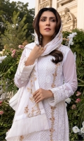Sequins Embroidered Chiffon Front: 1yard Sequins Embroidered Chiffon Sleeves: 0.62yards Dyed Chiffon Back: 1.25yards Sequins Embroidered Chiffon Dupatta: 2.5yards Embroidered Front Organza Border: 0.82yards Embroidered Back Organza Border: 0.82yards Embroidered Trouser Border: 1 meter White Raw Silk Bottom Fabric: 2.5yards White Organza for Dupatta Frills: 1.5yards Shirt Length with Borders: 48”+ Inner Fabric Included