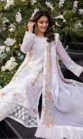 Sequins Embroidered Chiffon Front: 1yard Sequins Embroidered Chiffon Sleeves: 0.62yards Dyed Chiffon Back: 1.25yards Sequins Embroidered Chiffon Dupatta: 2.5yards Embroidered Front Organza Border: 0.82yards Embroidered Back Organza Border: 0.82yards Embroidered Trouser Border: 1 meter White Raw Silk Bottom Fabric: 2.5yards White Organza for Dupatta Frills: 1.5yards Shirt Length with Borders: 48”+ Inner Fabric Included