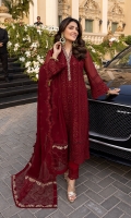Sequins Embroidered Chiffon Front: 1yard Sequins Embroidered Chiffon Sleeves: 0.62yards Dyed Chiffon Back: 1.25yards Sequins Embroidered Chiffon Dupatta: 2yards Sequins Embroidered Dupatta Pallu: 2pcs Embroidered Neck Lace: 1 meter Embroidered Trouser Border: 1 meter Dyed Raw Silk Bottom Fabric: 2.5yards Shirt Length with Borders: 44”+ Inner Fabric Included