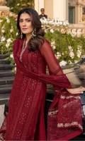 Sequins Embroidered Chiffon Front: 1yard Sequins Embroidered Chiffon Sleeves: 0.62yards Dyed Chiffon Back: 1.25yards Sequins Embroidered Chiffon Dupatta: 2yards Sequins Embroidered Dupatta Pallu: 2pcs Embroidered Neck Lace: 1 meter Embroidered Trouser Border: 1 meter Dyed Raw Silk Bottom Fabric: 2.5yards Shirt Length with Borders: 44”+ Inner Fabric Included