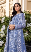 Sequins Embroidered Chiffon Front: 1yard Sequins Embroidered Chiffon Sleeves: 0.72yards Dyed Chiffon Back: 1.25yards Sequins Embroidered Chiffon Dupatta: 2.5yards Embroidered Front Organza Border: 0.82yards Embroidered Back Organza Border: 0.82yards Embroidered Trouser Border: 1 meter Dyed Raw Silk Bottom Fabric: 2.5yards Shirt Length with Borders: 48”+ Inner Fabric Included