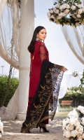Sequins Embroidered Organza Front 0.82 Yards Embroidered Organza Back 0.82 Yards Sequins Embroidered Organza Sleeves 0.6 Yards Embroidered Chiffon Dupatta 2.5 Yards 4×2 Embroidered Trouser Laces Dyed Bottom Fabric 2.5 Yards Shirt Length: 40”+