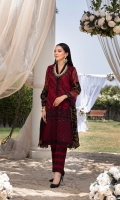Sequins Embroidered Organza Front 0.82 Yards Embroidered Organza Back 0.82 Yards Sequins Embroidered Organza Sleeves 0.6 Yards Embroidered Chiffon Dupatta 2.5 Yards 4×2 Embroidered Trouser Laces Dyed Bottom Fabric 2.5 Yards Shirt Length: 40”+