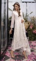 Sequins Embroidered Chiffon Front: 1yard Sequins Embroidered Chiffon Sleeves: 0.62yards Dyed Chiffon Back: 1.25yards Embroidered Chiffon Dupatta: 2.5yards Embroidered Trouser bunches x 2 Raw Silk Bottom Fabric: 2.5yards Shirt Length with Border: 44”+ Inner Fabric Included