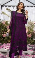 Sequins Embroidered Chiffon Front: 1yard  Embroidered Chiffon Sleeves: 0.62yards  Dyed Chiffon Back: 1.25yards  Embroidered Chiffon Dupatta: 2.5yards  Embroidered Trouser bunches x 2  Dyed Raw Silk Bottom Fabric: 2.5yards  Shirt Length with Border: 44”+  Inner Fabric Included