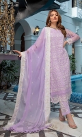 Sequins Embroidered Chiffon Front: 1yard Sequins Embroidered Chiffon Sleeves: 0.62yards Dyed Chiffon Back: 1.25yards Embroidered Tie & Dye Chiffon Dupatta: 2.5yards Embroidered Trouser bunches x 2 Dyed Raw Silk Bottom Fabric: 2.5yards Shirt Length with Border: 44”+ Inner Fabric Included