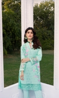 Embroidered Cotton Net Jacquard Front 1 Yard | Lenght 42″ with border | Width 26″  Cotton Net Jacquard Sleeves	0.6 yards (Width) Dyed Cotton Net Back	1 Yard (Width) Embroidered Organza Daman Border	0.82 yards (Width) 2 Embroidered Organza Sleeve Borders  * Inner Fabric Included