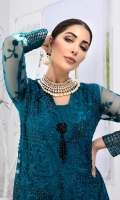 Sequins Embroidered Net Front: 0.82 Yards (Length 40”, Width 30”) Embroidered Net Back: 0.82 Yards (Length 40”, Width 30”) Sequins Embroidered Net Sleeves: 0.6 Yards Shirt Length 40”  * Inner Fabric Included