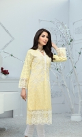 Embroidered Cotton Net Jacquard Front: 1 Pcs (Length 42” with Border, Width 26”) Jacquard Cotton Net Sleeves: 0.6 Yards Dyed Cotton Net Back: 1 Yard Embroidered Organza Daman Border: 0.82 Yards 2 Embroidered Organza Sleeve Laces Shirt Length 40”+  * Inner Fabric Included