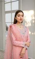 Radiate your personality in our exquisitely hand-embellished cotton silk shirt in peach with silver detailing on the boat neck, sleeves, and all over the front. It’s intricately designed with Zardozi, Dabka, and Sequins with floral motifs. It’s paired with beautiful cotton silk trouser with a very delicate self-embellished border and Organza dupatta designed with gorgeously embellished floral bunches on all 4 sides of the border with slightly sequin details all over it turns timeless beauty.