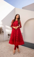 Feel like a Diva! Make your fashion game stronger with our Maroon Organza Frock is composed with enormous embroidered front and back with silk thread motifs. A balanced touch of hand-embellished sequins with complementing straight pants completes this outfit.