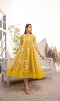 Make your fashion game stronger with our Yellow Organza Frock is composed of enormous embroidered front and back with silk thread motifs. A balanced touch of hand-embellished sequins with complementing straight pants completes this outfit.