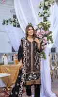 Black velvet Shirt and Velvet Shawl (2pcs) Embroidered Velvet Right Panel Embroidered Velvet Left Panel Embroidered Velvet Sleeves: 0.72yards. Velvet Back: 1yard Ready Velvet Shawl: 2.75yards Shirt Height: 40”+