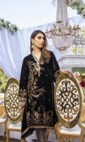 Black Velvet Shirt with Jamawaar Trouser (2pcs) Embroidered Velvet Front: 1pcs Embroidered Velvet Sleeves: 0.62yards. Velvet Back: 1yard Jamawaar Trouser Fabric: 2.5yards Shirt Height: 40”+