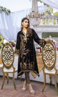 Black Velvet Shirt with Jamawaar Trouser (2pcs) Embroidered Velvet Front: 1pcs Embroidered Velvet Sleeves: 0.62yards. Velvet Back: 1yard Jamawaar Trouser Fabric: 2.5yards Shirt Height: 40”+