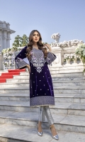Deep Dark Purple Velvet Shirt with Jamawaar Trouser (2pcs) Embroidered Velvet Front: 1pcs Embroidered Velvet Sleeves: 0.62yards. Velvet Back: 1yard Jamawaar Trouser Fabric: 2.5yards Shirt Height: 40”+