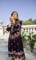 Deep Burgundy Velvet Shirt with Jamawaar Trouser (2pcs) Embroidered Velvet Front: 1pcs Embroidered Velvet Sleeves: 0.72yards. Velvet Back: 1yard Jamawaar Trouser Fabric: 2.5yards Shirt Height: 40”+