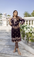 Deep Burgundy Velvet Shirt with Jamawaar Trouser (2pcs) Embroidered Velvet Front: 1pcs Embroidered Velvet Sleeves: 0.72yards. Velvet Back: 1yard Jamawaar Trouser Fabric: 2.5yards Shirt Height: 40”+
