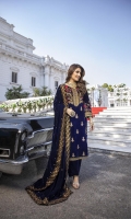 Navy Blue Velvet Shirt and Velvet Shawl (2pcs) Embroidered Velvet Front: 1pcs Embroidered Velvet Sleeves: 0.62yards. Velvet Back: 1yard Ready Velvet Shawl: 2.75yards Shirt Height: 40”+