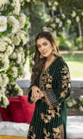 Dark Emerald Green Velvet Shirt with Jamawaar Trouser (2pcs) Embroidered Velvet Front: 1pcs Embroidered Velvet Sleeves: 0.72yards. Velvet Back: 1yard Jamawaar Trouser Fabric: 2.5yards Shirt Height: 40”+