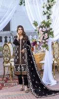 Black velvet Shirt and Velvet Shawl (2pcs) Embroidered Velvet Right Panel Embroidered Velvet Left Panel Embroidered Velvet Sleeves: 0.72yards. Velvet Back: 1yard Ready Velvet Shawl: 2.75yards Shirt Height: 40”+