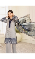 1M : Embroidered Lawn Front 1M : Embroidered Front Border 1M : Embroidered Self Lawn Sleeves 1.25M : Self Designed Lawn Back 2.5M : Digital Printed Crinkle Chiffon Dupatta 2.5M : Dyed Cotton Trouser